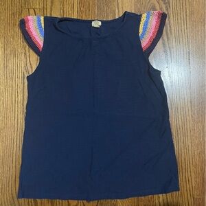 **4/$12** True Craft Navy Tank Crocheted Capped Sleeve Size Small